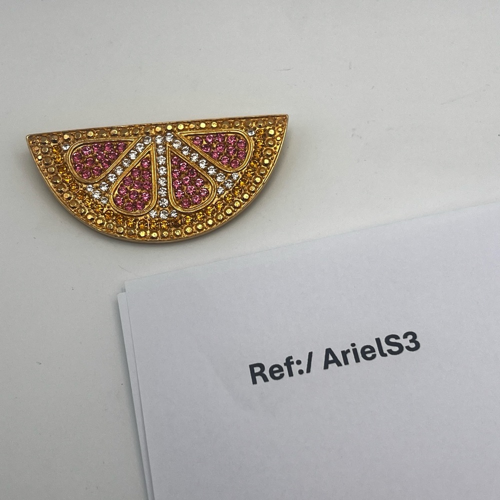 Vintage Carlisle Signed Swarovski Rhinestone Pink Gold Grapefruit Brooch - Picture 10 of 10